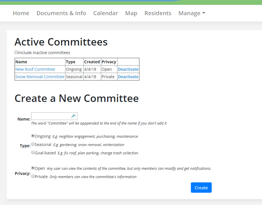 Committee manage page